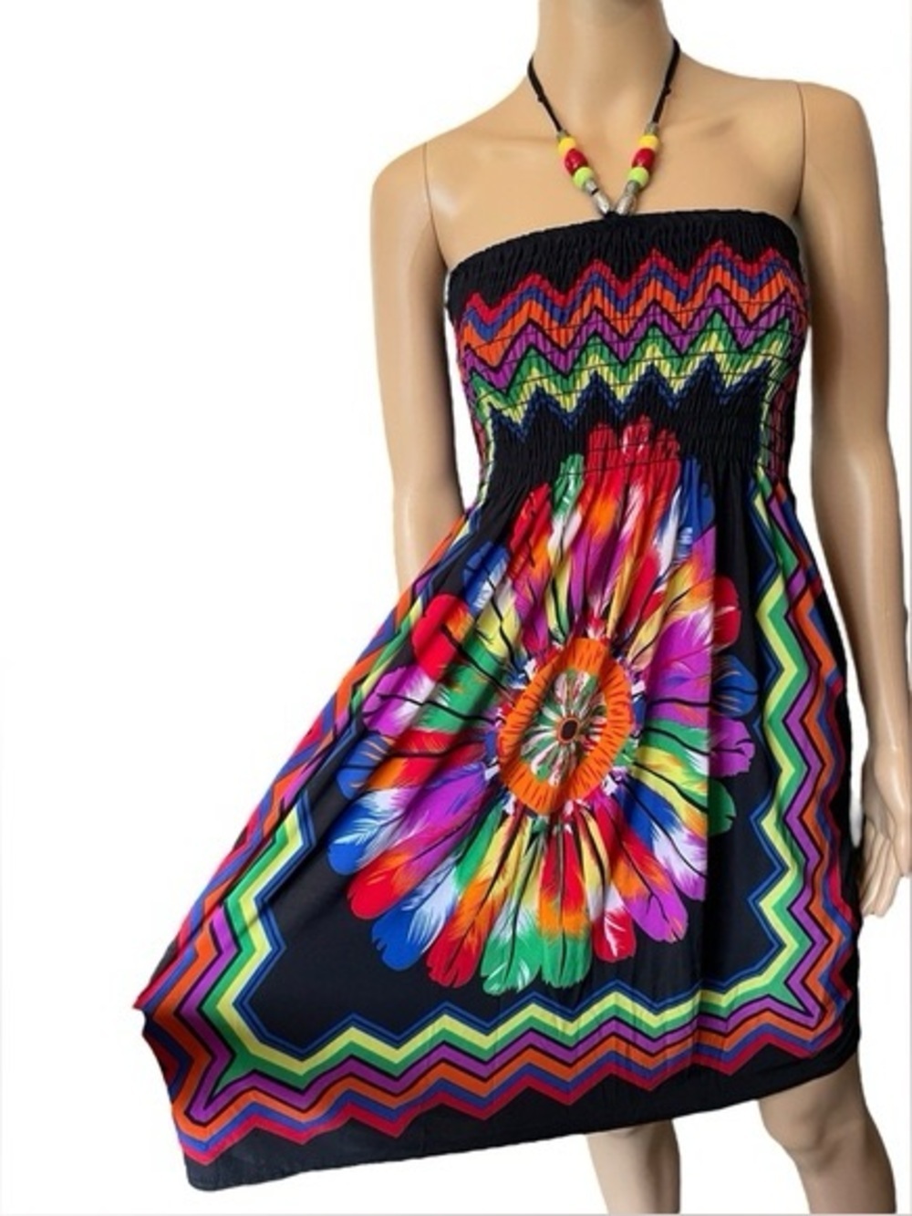 Black Multicolor Strapless Floral Sundress - Picture 1 of 10